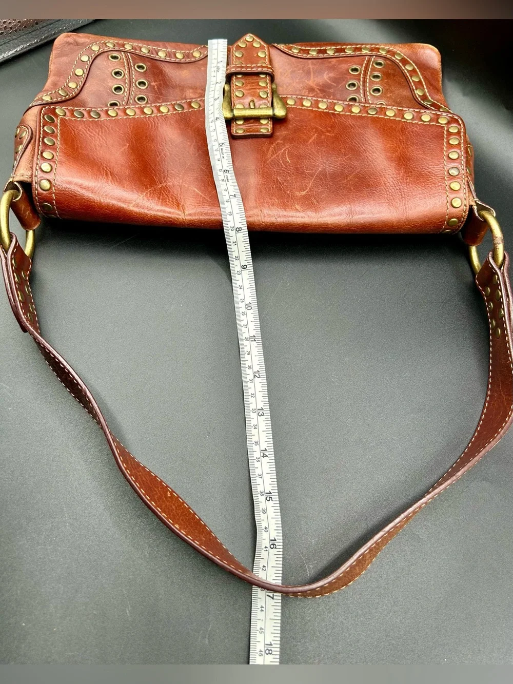 VINTAGE VIA SPIGA Shoulder Bag Tan-Cognac Leather.